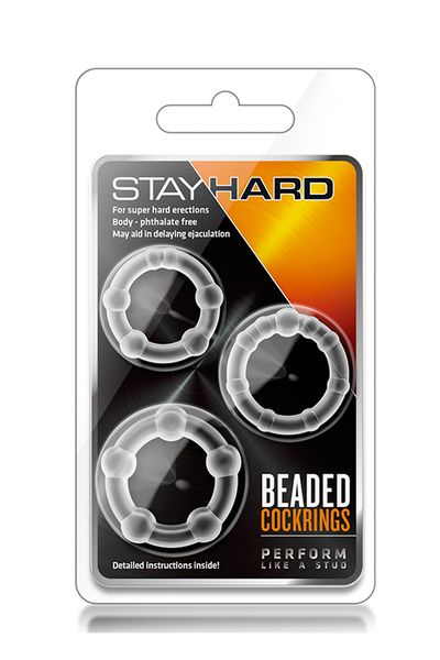 Zestaw-Stay Hard Beaded Cockrings Clear zdjęcie 3