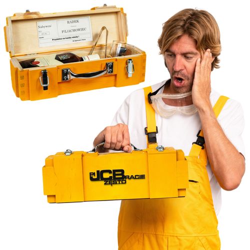 Skrzynka na butelkę prezent dla operatora koparki JCB podziekowanie na Arena.pl