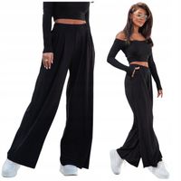 Spodnie damskie z szerokimi nogawkami z wysokim stanem czarne