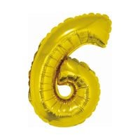 balon foliowy cyfra 6 złota 35cm. urodziny