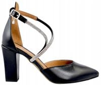 Czarne czółenka Prestige 2227/OBL sr. cekiny damskie słupek eleganckie r.38