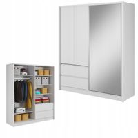 SZAFA GARDEROBA PRZESUWNA LILIA BIAŁA 180CM DUŻA DRĄŻEK LUSTRO