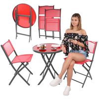 ZESTAW MEBLI BALKONOWYCH STOLIK OKRĄGŁY I 2 SKŁADANE KRZESŁA CZERWONY
