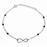 DELIKATNA SREBRNA BRANSOLETKA CZARNE KORALIKI NIESKOŃCZONOŚC INFINITY