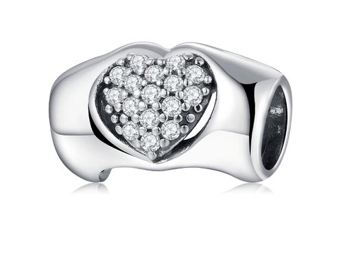 Rodowany srebrny charms do pandora dwie dłonie serce heart hands cyrkonie srebro 925 BEAD14 na Arena.pl