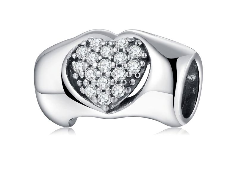 Rodowany srebrny charms do pandora dwie dłonie serce heart hands cyrkonie srebro 925 BEAD14 zdjęcie 1