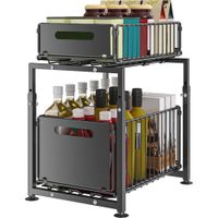 ORGANIZER POD ZLEW 2 POZIOMOWY WYSUWANY CZARNY REGAŁ KUCHENNY PÓŁKA METAL