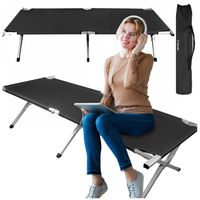 Łóżko Polowe Składane Turystyczne Kanadyjka Leżanka Camping Czarne Premium