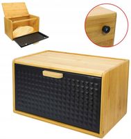 DUŻY CHLEBAK NA PIECZYWO BUŁKI CHLEB POJEMNIK BAMBUSOWY Pokrywa Metal BLACK