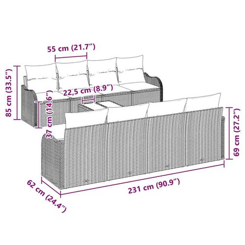 Zestaw Sof na Ogród z poduszką 9 pcs Szary 55 x 55 x 37 cm na Arena.pl