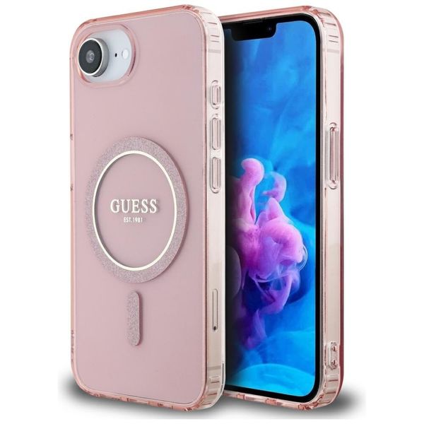 Etui Guess IML Glitter Circle MagSafe do iPhone 16e różowy zdjęcie 1