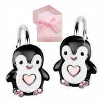 KOLCZYKI SREBRNE DLA DZIEWCZYNKI PINGWINKI Z SERCEM ANGIELSKIE ROSE GOLD