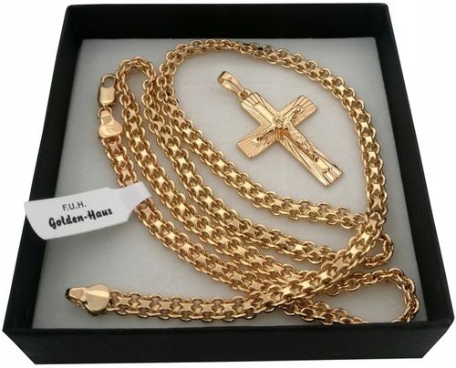 ZŁOTY ŁAŃCUSZEK BISMARK 50CM 5MM Z KRZYŻYKIEM STAL CHIRURGICZNA 18K PREZENT na Arena.pl
