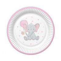 talerzyki baby elephant with pink ballon, 8 szt.