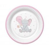 talerzyki baby elephant with pink ballon, 8 szt.