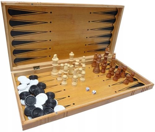 GRA W SZACHY WARCABY TRYKTRAK DUŻE DREWNIANE 3w1 PREZENT POD CHOINKĘ ŚWIĘTA na Arena.pl