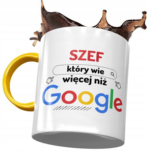 Kubek Żółty Dla Szefa Który Wie Więcej Niż Google Z Nadrukiem Ze Zdjęciem na Arena.pl