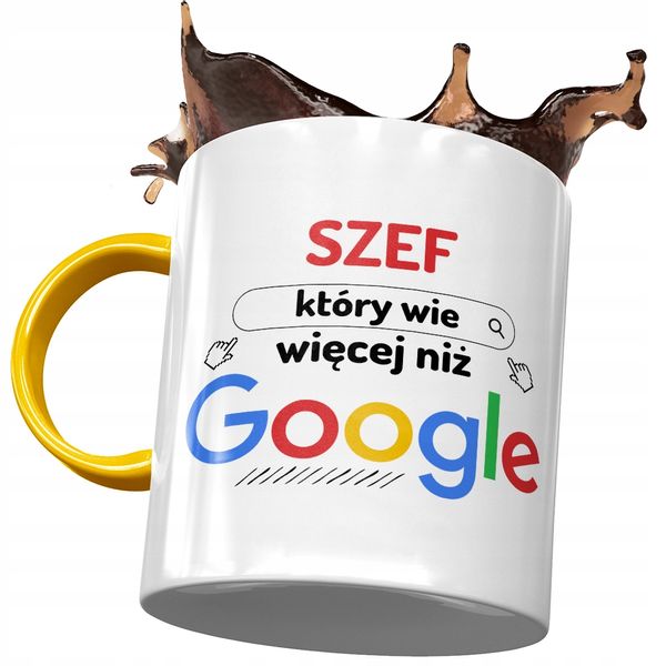 Kubek Żółty Dla Szefa Który Wie Więcej Niż Google Z Nadrukiem Ze Zdjęciem zdjęcie 1