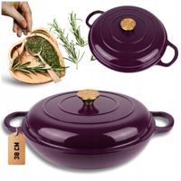 2X EMALIOWANY GARNEK ŻELIWNY PŁASKI 30cm 3L HAGE EGGPLANT