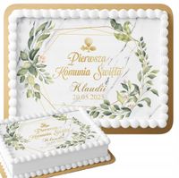 OPŁATEK NA TORT PROSTOKĄTNY + NAPIS - NA PIERWSZĄ KOMUNIE ŚWIĘTĄ 28,7x20cm
