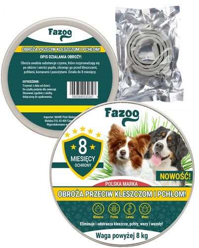 OBROŻA NA KLESZCZE i Pchły dla Dużego Psa Antykleszczowa 8 Miesięcy Fazoo na Arena.pl