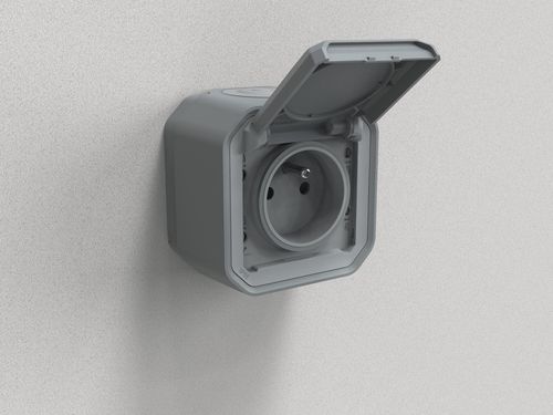 Nowe Plexo - Gniazdo 2P+Z zaciski automatyczne, komplet natynkowy 16 A - 250 V~- szare - Legrand 069731L na Arena.pl