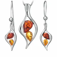 KOMPLET biżuterii srebrnej 925 z naturalnym BURSZTYNEM na prezent ŁAŃCUSZEK