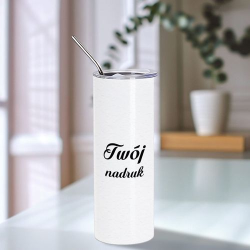 Metalowy kubek termiczny 600 ml spękane szkło biały - z Twoim nadrukiem na Arena.pl