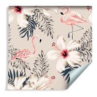 Tapeta Ptaki Flamingi Kolorowe Liście i Kwiaty Dekoracja