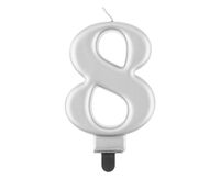 ŚWIECZKA URODZINOWA CYFERKA 8 METALIK SREBRNA 8CM GODAN