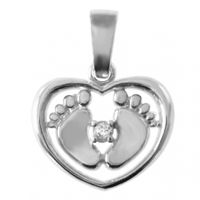 SREBRNY WISIOREK SERCE I STÓPKI Z BIAŁĄ CYRKONIĄ SREBRO PRÓBY 925