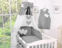 Pościel 5-cz 135x100 z baldachimem - Wiszące Serduszka antracyt