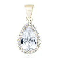 ZŁOCONY SREBRNY WISIOR ŁEZKA CZARNE BIAŁE CYRKONIE