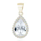 ZŁOCONY SREBRNY WISIOR ŁEZKA CZARNE BIAŁE CYRKONIE