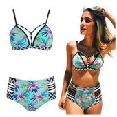 Komplet bikini strój kąpielowy dwuczęściowy usztywniany figi wysoki stan s