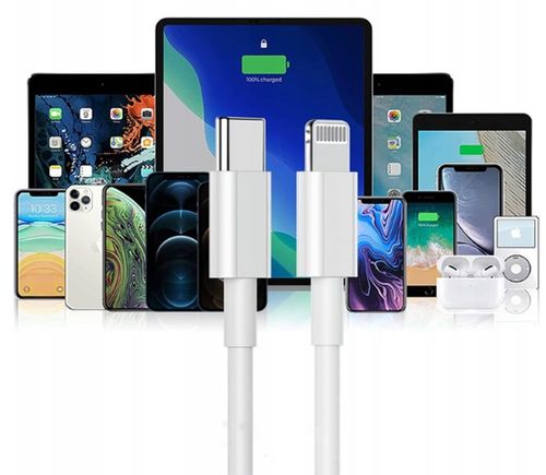 KABEL do Ładowania IPhona 8,X,11,12,13,14 PRO USB-C LIGHTNING 2M USB typu C na Arena.pl