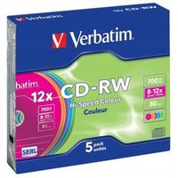 Płyta Verbatim CD-RW SERL High-Speed Colour, 5-pack slim box