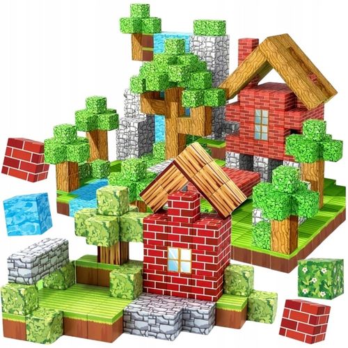 200 MAGNETYCZNYCH KLOCKÓW KONSTRUKCYJNE KLOCKI PIKSELE BLOKI + 2 LUDZIKI na Arena.pl