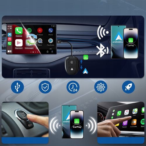 2 W 1 BEZPRZEWODOWY ANDROID AUTO i CARPLAY iPHONE ADAPTER WIFI BT XSTORM na Arena.pl