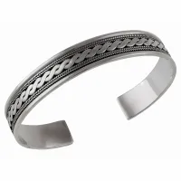 ELEGANCKA OKSYDOWANA SZEROKA SZTYWNA SREBRNA BRANSOLETA 11MM WZÓR WARKOCZ