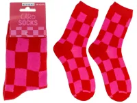 Skarpetki w Kratę - Kratka Typu Caro w Czerwieni i Różu - rozmiar 36-42