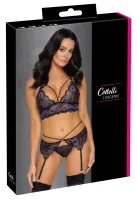 cottelli lingerie komplet koronkowy l czarno-fioletowy bralet pas stringi