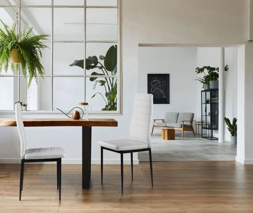 Zestaw 4 krzeseł do salonu jadalni z ekoskóry wyprofilowane oparcie białe na Arena.pl