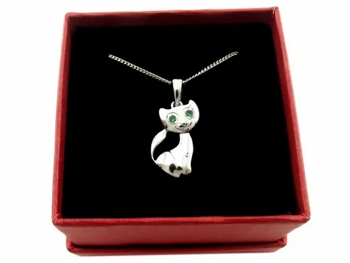 Naszyjnik Srebrny 925 Łańcuszek i Wisiorek Kotek Kot z Zielonymi Oczami zdjęcie 9