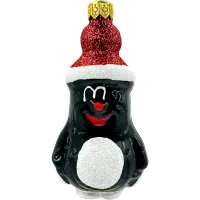 Bombka choinkowa szklana: Krecik w brokatowej czapie: czerwony