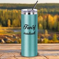 Błękitny kubek Glitter 600 ml z podwójnymi ściankami i słomką z Twoim nadrukiem