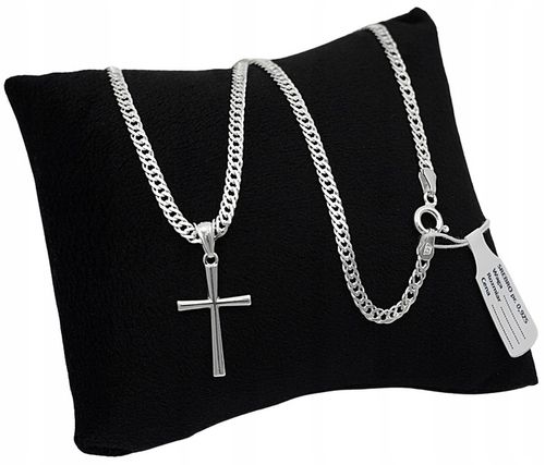 Łańcuszek Srebrny Rombo Pełny Diamentowany z Krzyżykiem 925 Grawer Gratis na Arena.pl