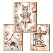 Zestaw trzech plakatów dla dzieci Circus Cat