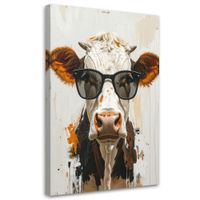 Obraz do pokoju nastolatka dziecka, Krowa w okularach na beżowym