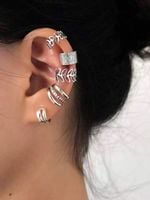 KOLCZYKI NAUSZNICE STAL SREBRNE ZESTAW 5 SZT 8x12